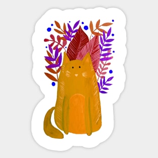Cat and foliage - yellow and purple Sticker